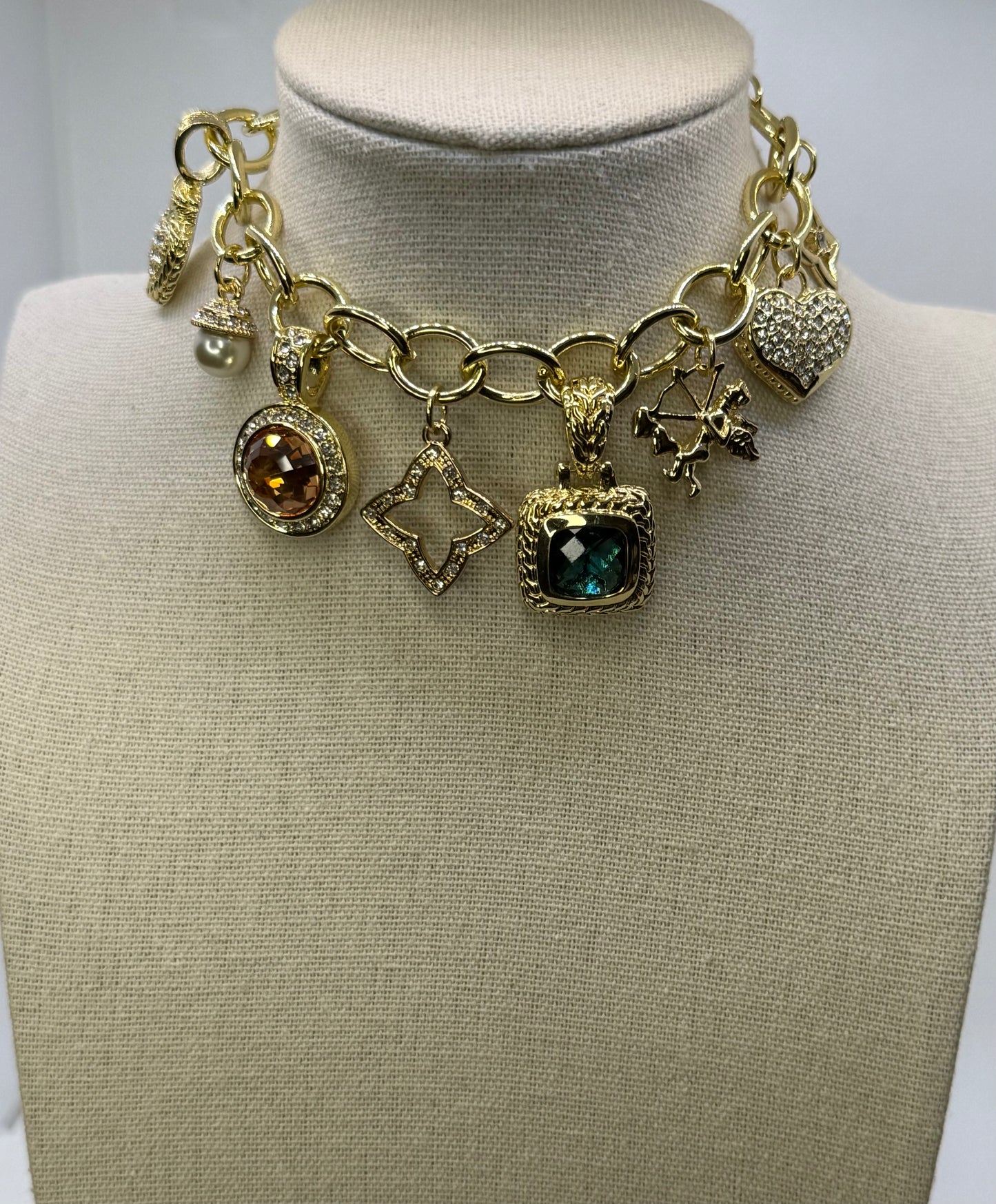 Gold plated multi charms bracelet