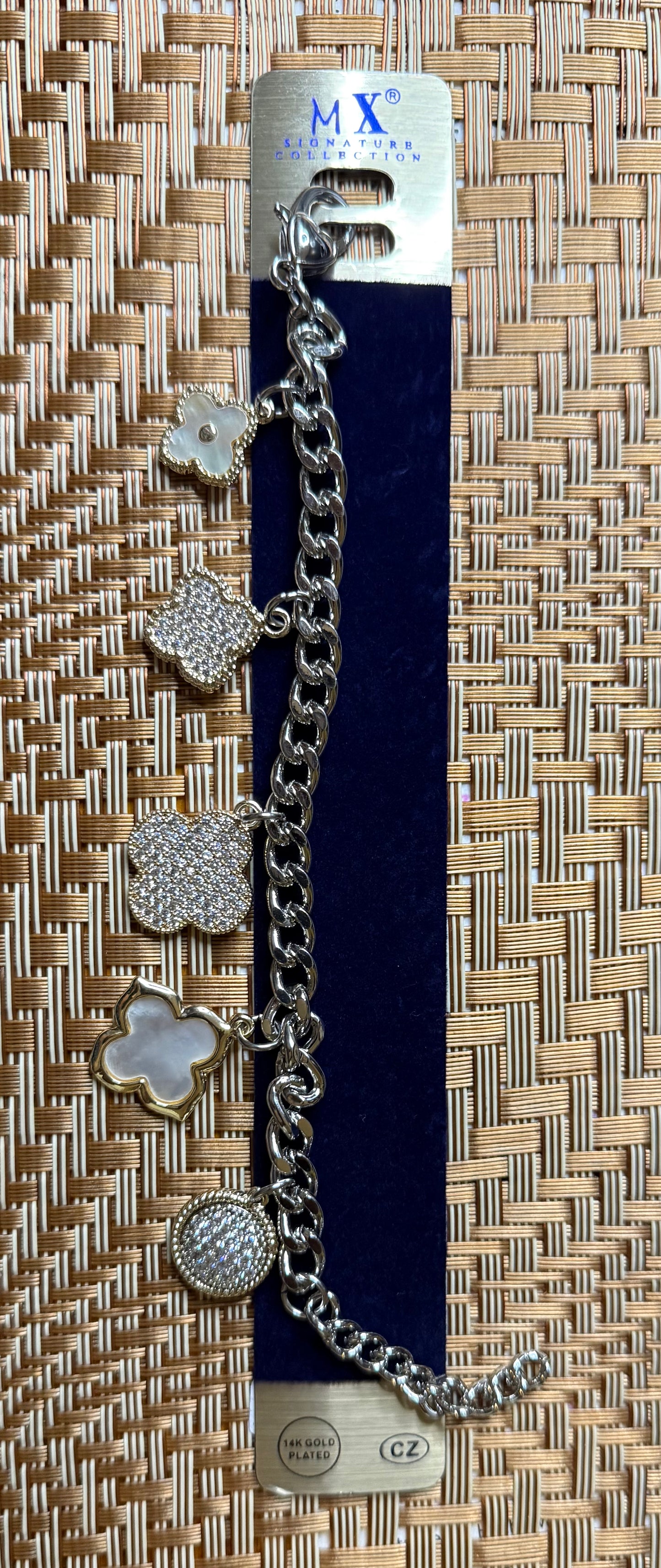 Bling clover charm bracelet; matching necklace available