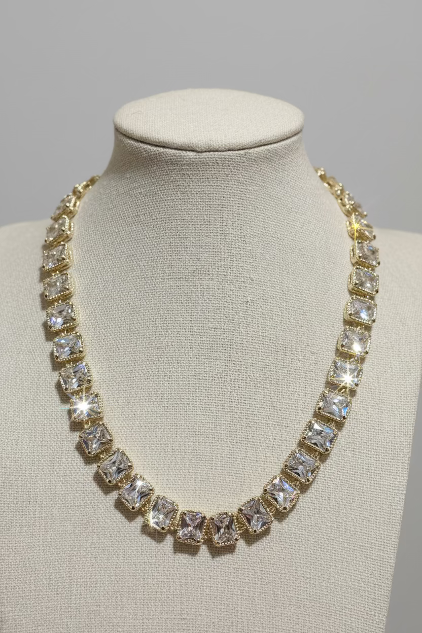 14K gold dipped CZ stone necklace