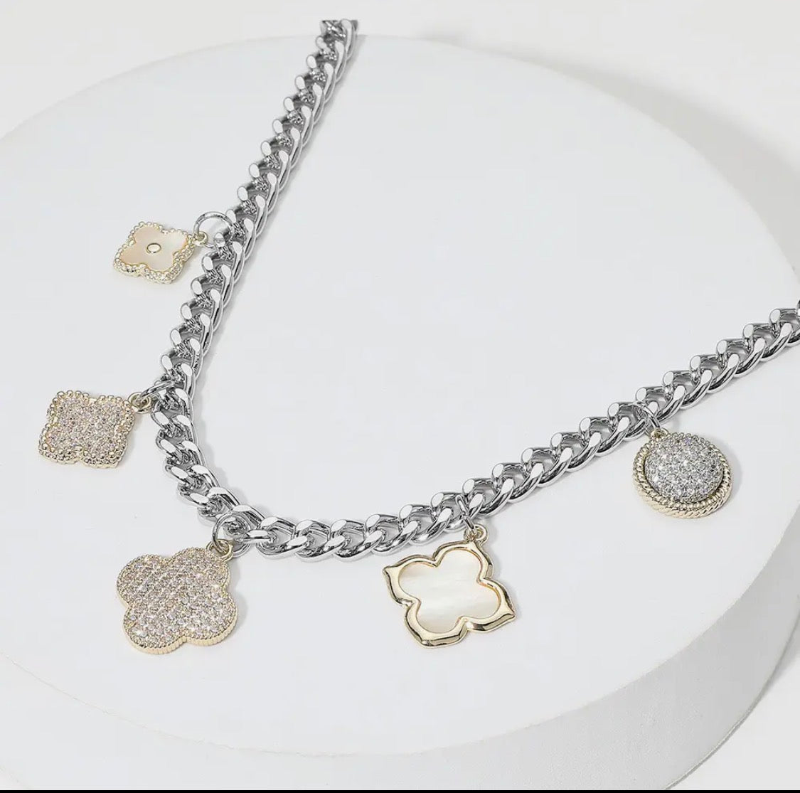 Gold embellished clover necklace