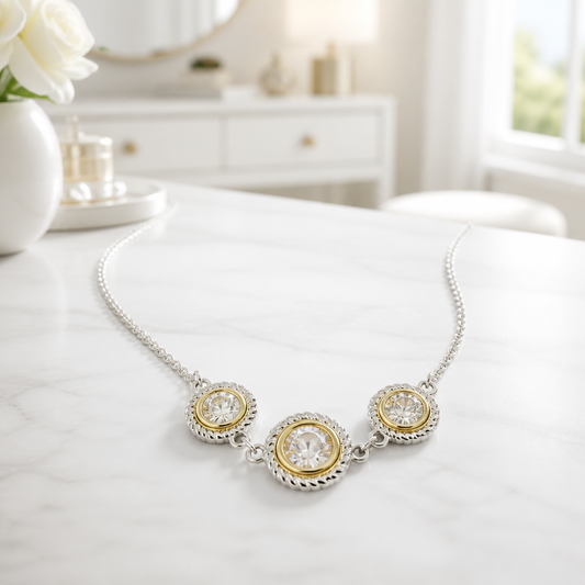 3 circle clear stone necklace