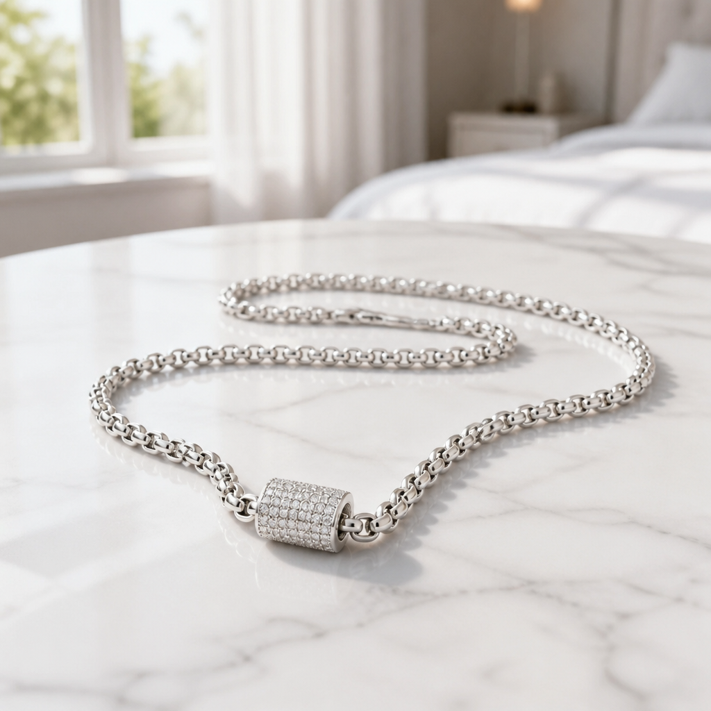 Silver plated barrel necklace