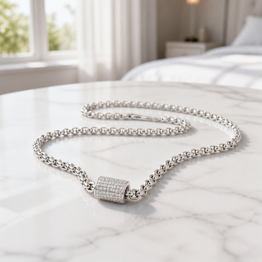 Silver plated barrel necklace