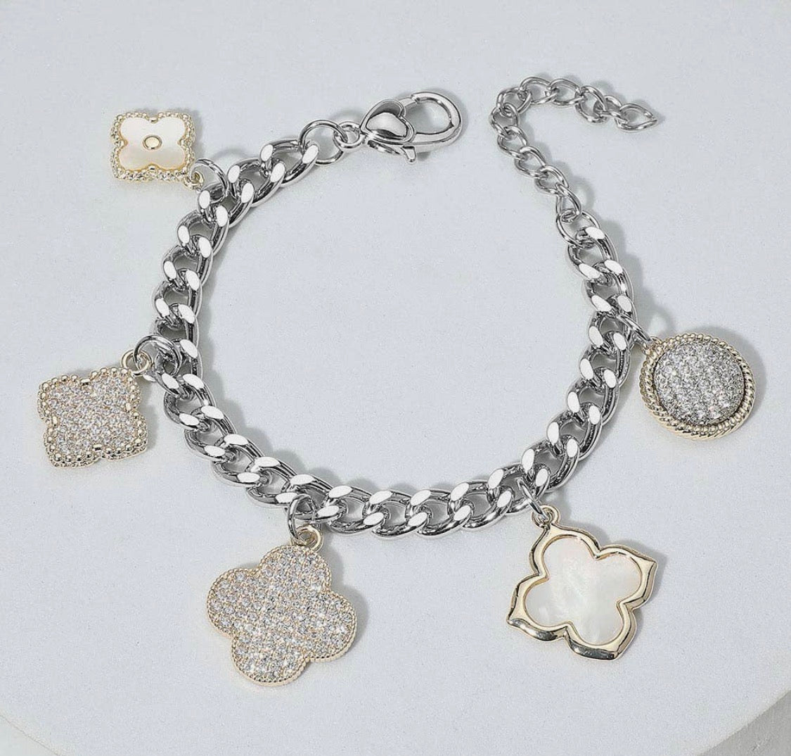 Bling clover charm bracelet; matching necklace available