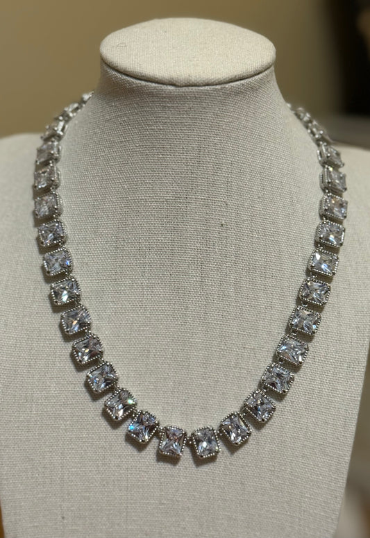 White gold dipped CZ stone necklace