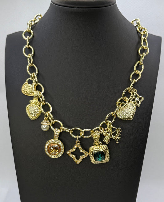 Gold plated multi charms necklace