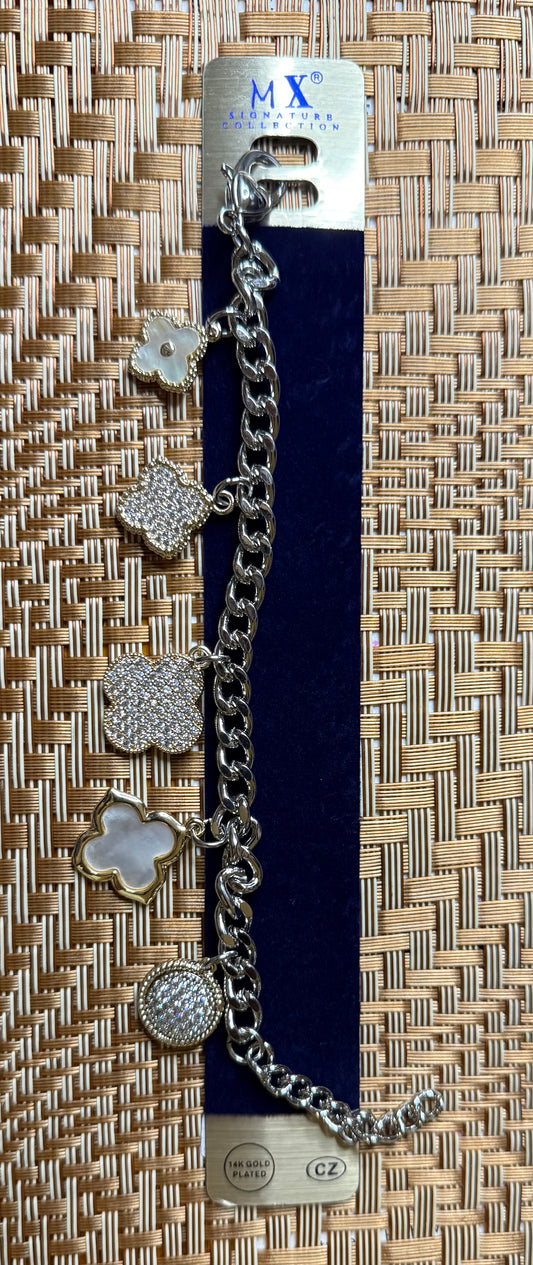 Bling clover charm bracelet; matching necklace available