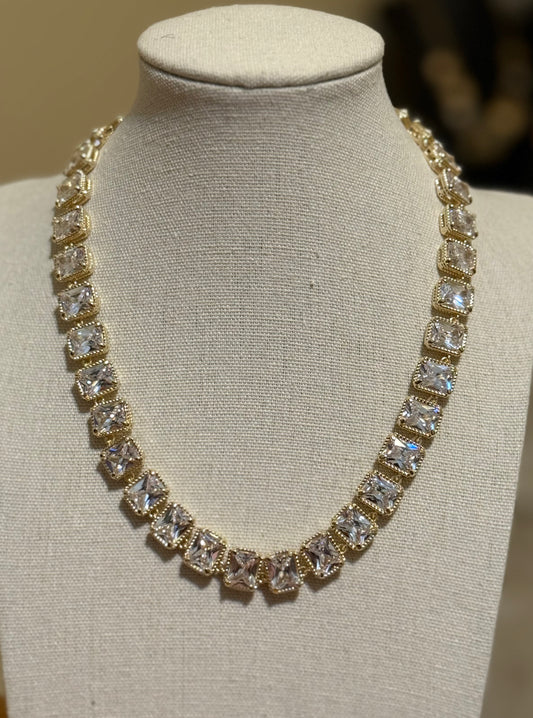 14K gold dipped CZ stone necklace