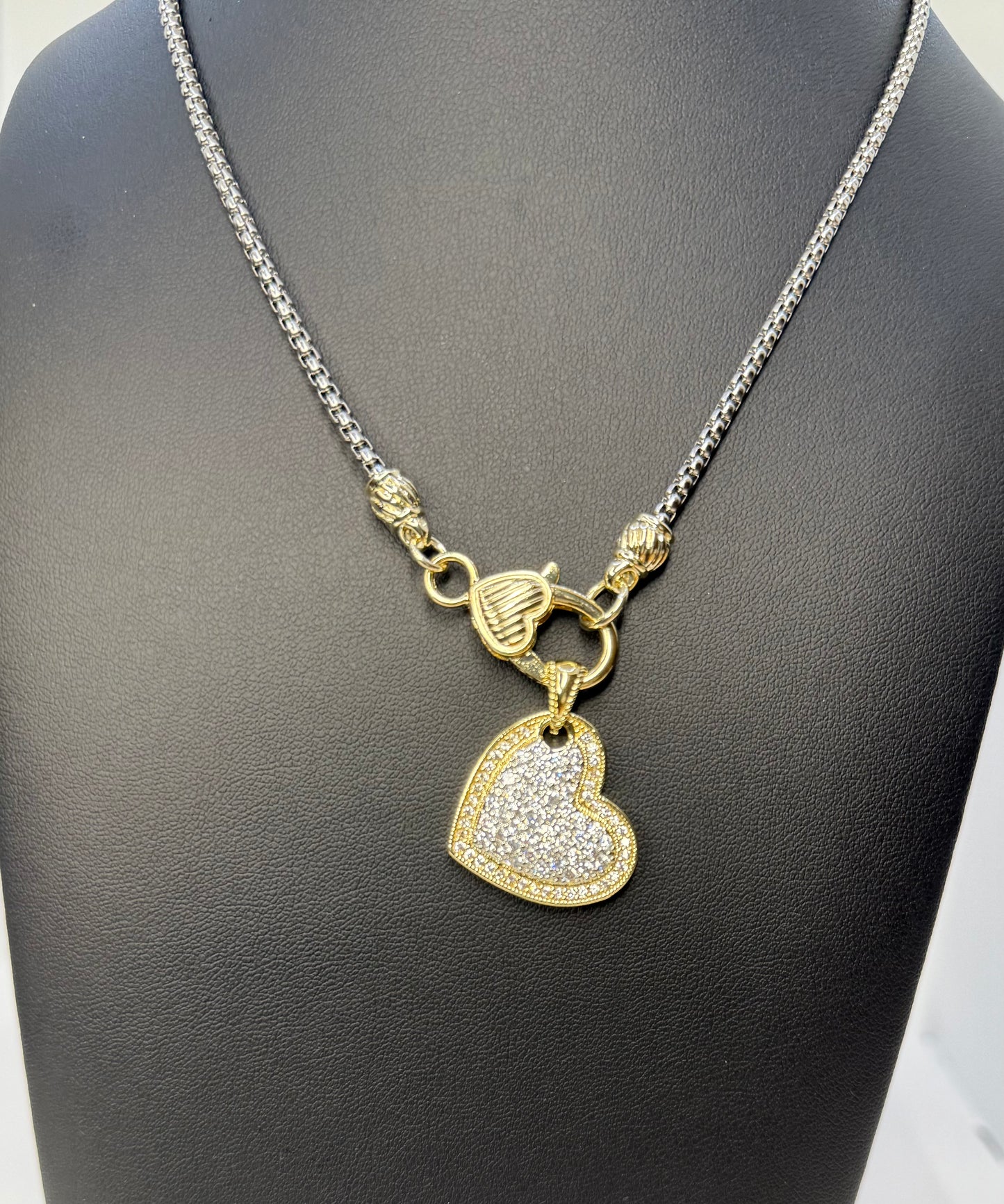 Hole pierced blinged heart necklace