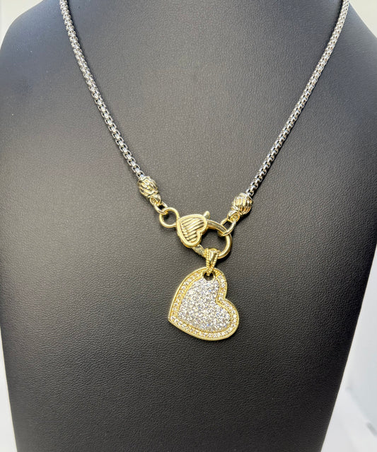 Hole pierced blinged heart necklace