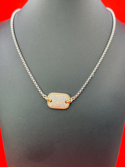 Classy blinged tag necklace