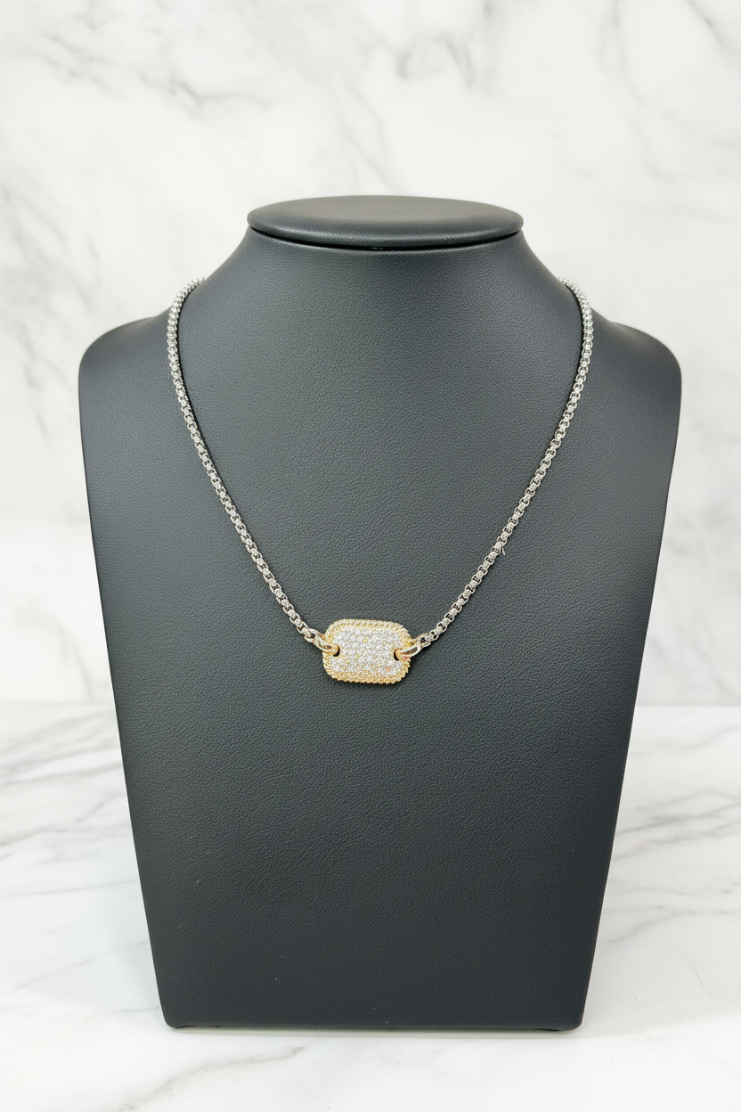 Classy blinged tag necklace