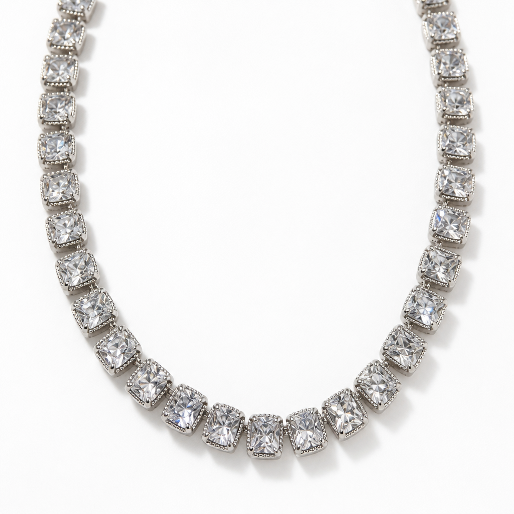 White gold dipped CZ stone necklace