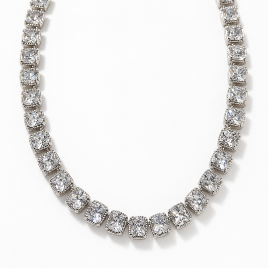 White gold dipped CZ stone necklace