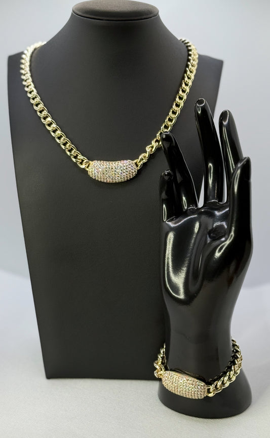 Gold bling necklace and bracelet