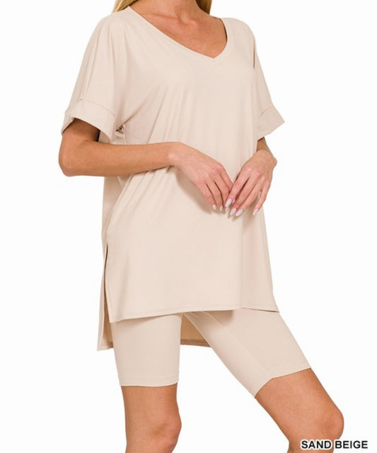 Zenana 2 piece short set (SAND BEIGE)