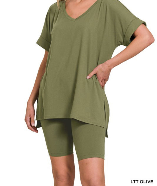 Zenana 2-piece short set (LT OLIVE)
