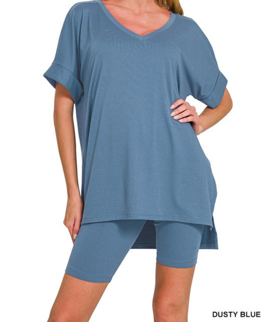 Zenana 2 piece short set (DUSTY BLUE)