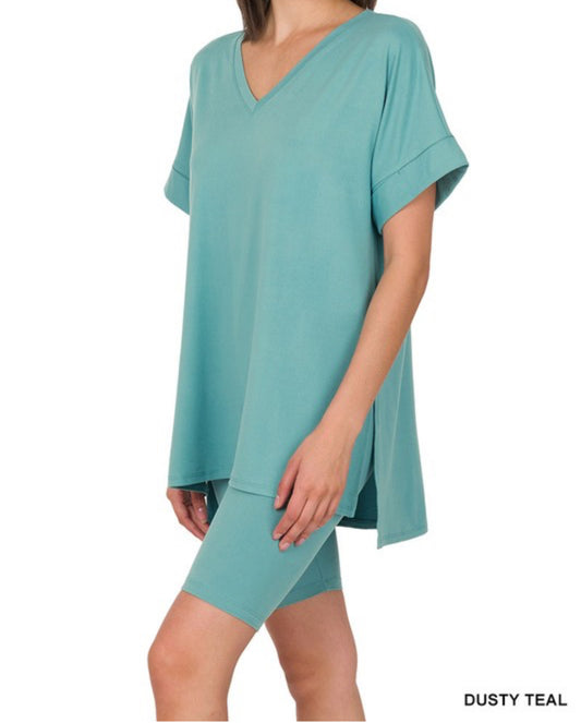 Zenana 2-piece short set (DUSTY TEAL)