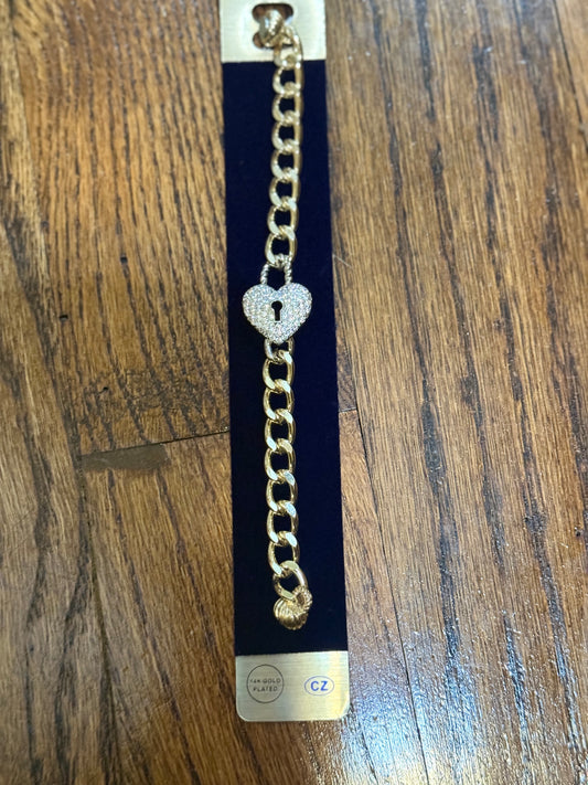 Blinged Locked Heart Charm Bracelet