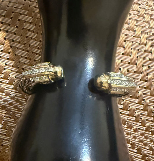 Paved tip braided two tone cuff bracelet