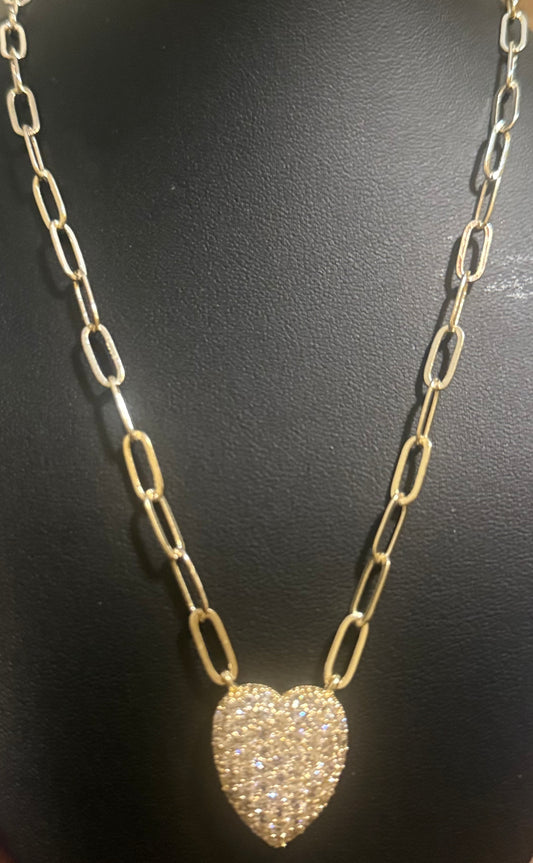 Blinged Puffy Heart Necklace