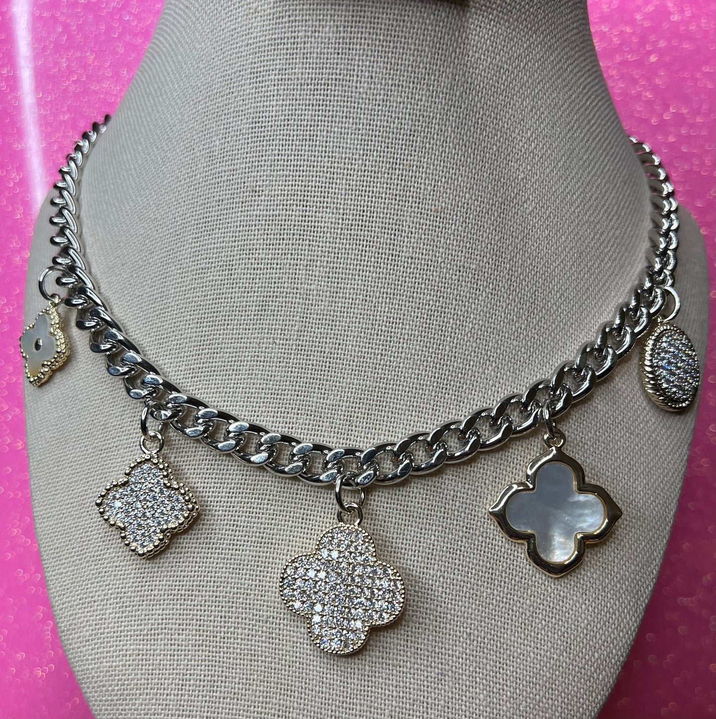 Gold embellished clover necklace