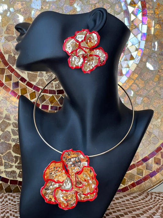 flower choker and earring set