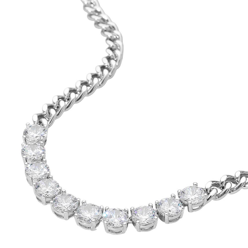 14K Gold Plated Round-Cut Solitaire CZ Stone Link Necklace